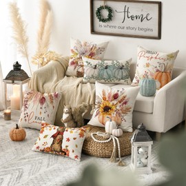Artoid Mode Sunflowers Leaves Vase Pumpkins Autumn Cushion Covers Set of 4 45 x 45 cm Decorative Cushion Cover Couch Living Room Decoration