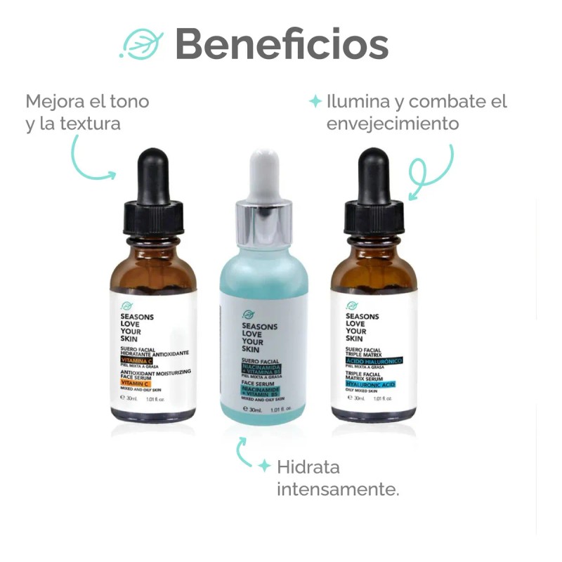 Trío Esencial Glow: Vitamina C + Niacinamida + Ácido Hialurónico