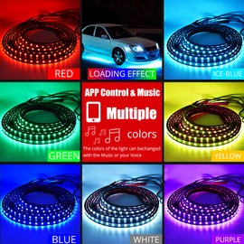Car Underglow LED Light Kits,Bluetooth 4.0 RGB Color LED Strip Lights with App Control,Sync to Music 4 PCS(2x59 + 2x75 inch) Waterproof for All Cars.