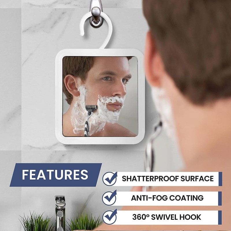 MIRRORVANA Hangable Fogless Shower Mirror for Shaving with 360° Swivel