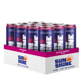 Sunshine Sparkling Energy Drink, Black Cherry with Daily Essential Vitamins, 360mg of Electrolytes, 70mg of Natural Caffeine, 12oz (Pack of 12)