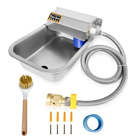 Fsehyue Automatic Dog Water Dispenser 1 Gal/3.8L Outdoor Dog Water Bowl Auto-Fill Water Feeder Stainless Steel Large Livestock Waterer Fit 3/4" GHT Faucet Wide Mouth Wall/Ground Mount