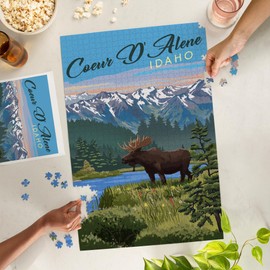 Lantern Press 1000 Piece Jigsaw Puzzle, Coeur d'Alene, Idaho, Painterly Series, Moose, Summer Scene