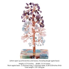 mookaitedecor Natural Amethyst Rose Quartz Aquamarine Crystal Tree with Agate Crystals Base, Crystal Tree of Life Good Luck Feng Shui Ornament Gift Reiki Healing Crystal Tree Colourful Room Decor
