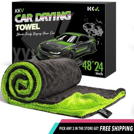 KKV Full-sized Drying Towel, 48x24“ Dual Sided Microfiber Car Cleaning Towel with Twisting Yarn Technique for SUVs, 1400GSM Super Absorbent, Scratch-free, Quick-dry, Machine Washable - Color: Dark Blue