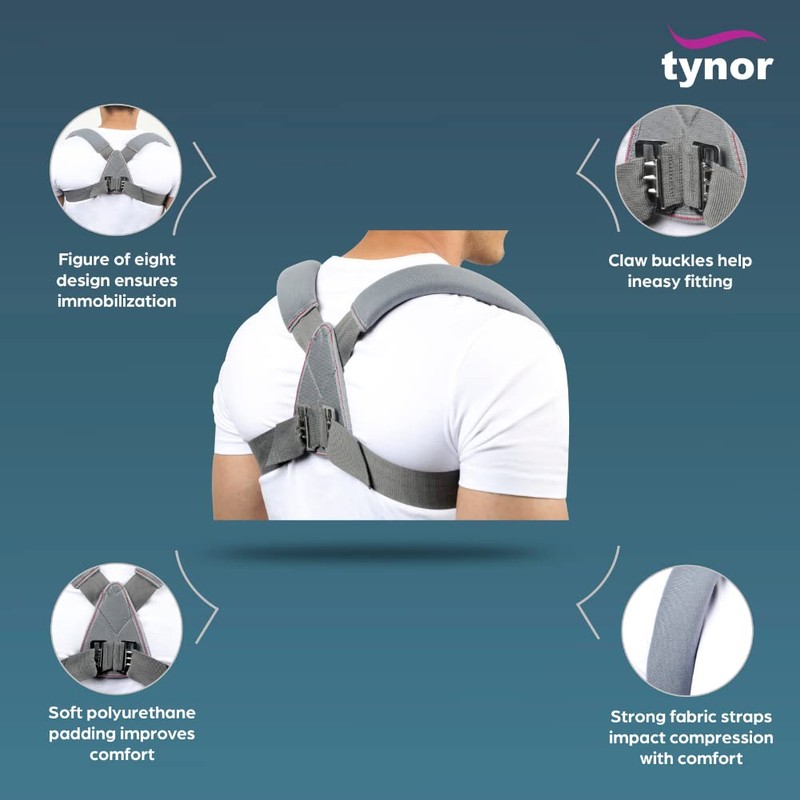 Tynor Clavicle Brace with Buckle, Grey, XL, 1 Unit