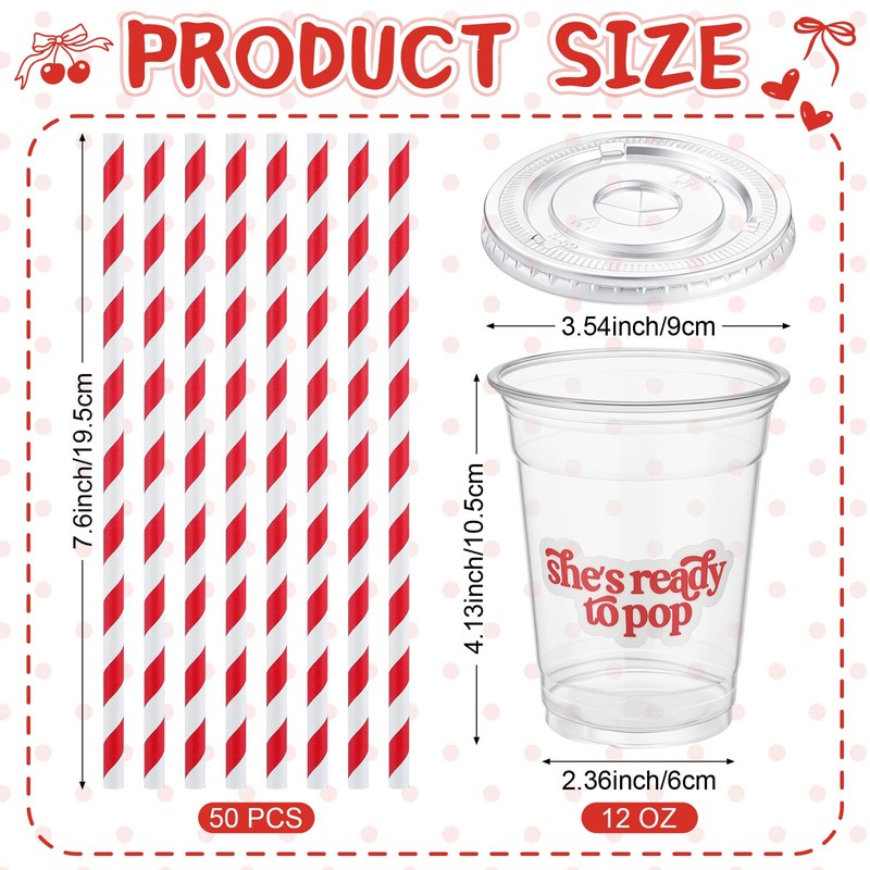 50 Pcs She's Ready to Pop Cups 12 oz Baby