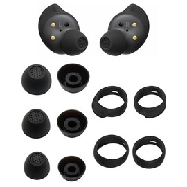 Rqker Ear Tips Compatible with Galaxy Buds FE Earbuds, 3 Pairs S/M/L Anti Slip Soft Silicone Earbuds Tips Ear Tips 2 Pairs S/L Ear Hooks Replacement, Compatible with Galaxy Buds FE SM-R400 6+4 Black