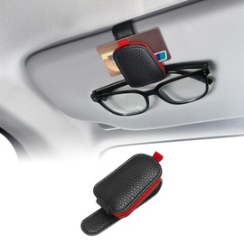 QZTYTY Sunglasses Holders for Car Visor, Sunglass Car Organizer, Leather Magnetic Buckle Sun Visor Sunglass Clip, Car Accessories Ticket Card Clip Sunglasses Mount Fit Truck (Black/Red, 1PCS)