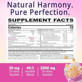 NEVISS Sugar Free Inositol Gummies - Myo-Inositol & D-Chiro Inositol Supplement 2000mg + 50mg Plus Methylfolate, Vitamin D3, B12, Algae Omega 3, Magnesium & Zinc Support Hormone Balance for Women, 40:1 Ratio