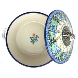 Blue Rose Polish Pottery Lily of the Valley Covered Round Baker