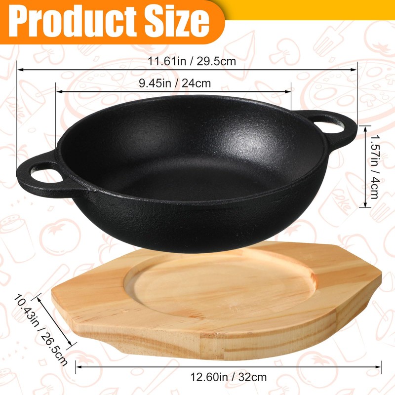 Jingmore 2 Sets Mini Cast Iron Skillet with Wooden Base