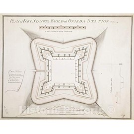 Historical Map, Plan of Fort STANWIX Build at ONIEDA Station 1758, Vintage Wall Art : 30in x 24in