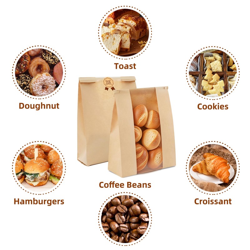 100 PCS Large Paper Bread Bags with Tin Tie Tab