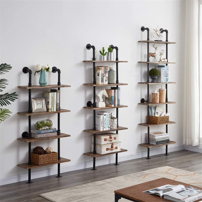 HOMBAZAAR Industrial Pipe Bookshelf,6 Tier Pipe Shelving,Wall Mounted Ladder Shelves