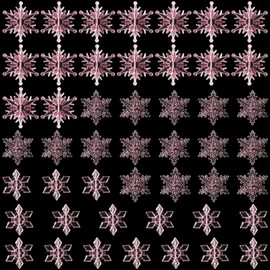 48 Pcs Christmas Acrylic Snowflakes Ornaments Christmas Tree Ornaments Clear Hanging Xmas Crystal Snowflakes Retro with Silver Thread for Christmas Winter DIY Decoration (Pink)