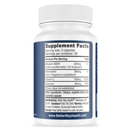 Better Way Health Advanced Immune Readiness – 1,3/1,6 Beta Glucan with Vitamin C, Selenium & Resveratrol – Immune Support Supplement for NK Cells & Phagocytosis – 60 Capsules