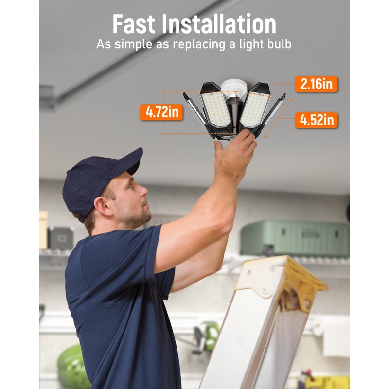 Adiding LED Garage Ceiling Light, 4 Pack 40000Lm Bright Screw