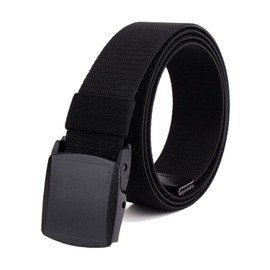 Adjustable Elastic Stretch Belt with No Metal Plastic Buckle for Men Women,Webbing Canvas Sports Waist Belt Strap for Outdoor Work Travel Golf, 49"Long 1.5"Wide (Black)