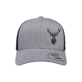 Love Sketches Embroidered Outdoor Deer Head Silhouette Trucker Hat Mesh Back Baseball Hat (US, Alpha, One Size, HthrGrey/Blk_DH-Black)