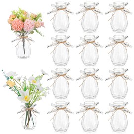 12Pcs Plastic Bud Vases Bulk, Small Plastic Vases with Gift Wrapping Ribbon