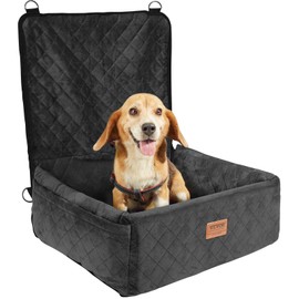 VEVOR Dog Car Seat, Dog Booster Seat for Car with A Storage Pocket, Clip-On Safety Leash, Sponge and PP Cotton Filling, Dog Car Bed for Small & Medium Dog up to 40lbs, Black