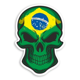2 x Glossy Vinyl Stickers - Brazil Flag Skull Funny Laptop Decal #0125 (As Shown.)
