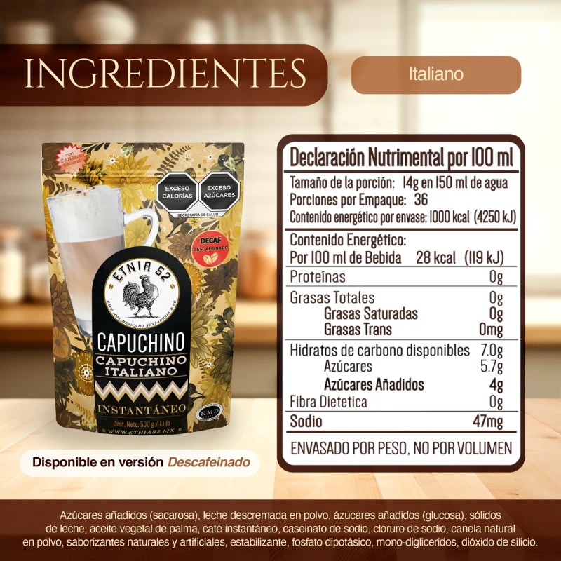 Café Capuchino Descafeinado Varios Sabores, Etnia 52 - 500gr