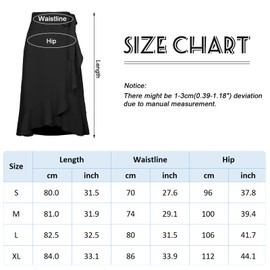 Women Split Flowy Skirt Comfortable Lightweight Wrap Long Skirt Ruffle Swing Maxi Skirt High Low Slit A Line Skirt Black M