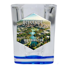 R and R Imports Bellevue Washington Travel Destination Souvenir 2 Ounce Shot Glass Square Orange Base 4-Pack