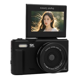 Cryfokt 5K 75MP Digital Camera, 18X Zoom Selfie Travel Camera for Photography, VloggingCamera with 3in 180 Degree Flip Screen 32GB Memory Card Macro Wide Angle Lens LED Light (Black)