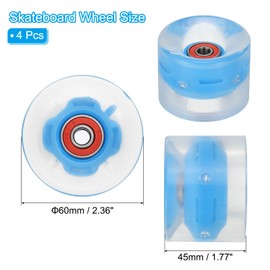 PATIKIL Light Up Skateboard Wheels 60x45mm, 4 Pack 78A PU Roller Skate Wheels with Bearings for Outdoor Cruiser Street Double Row Skating Replacement, Light Blue
