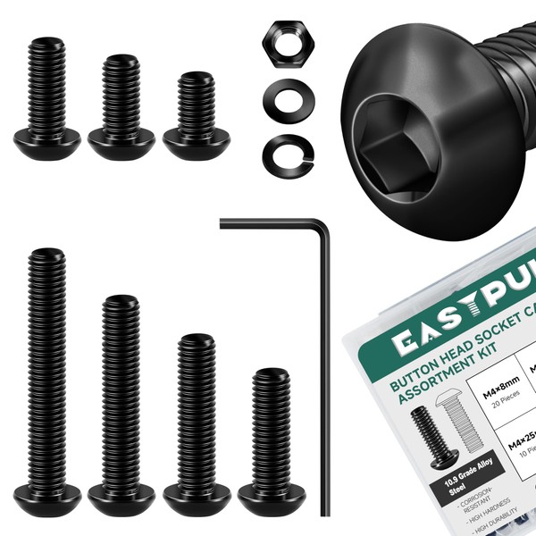 EASTPUK 380Pcs M4 Screw Assortment Kit, M4 x 8/10/12/16/20/25/30mm Grade