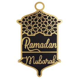 Paxrmuky Ramadan Muslim Mosque Black Gold Acrylic Decorative Pendants, Interior Decoration and Outdoor Decoration During Ramadan
