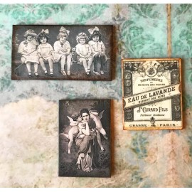 The Happy Little Home Dollhouse Miniature SET 3 discounted Signs Black White Antique Photos angel KIDS