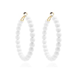 Acrylic Circle Round Beaded Hoop Earrings Bohemian Chic Colorful Resin Beaded Hoop Earrings for Womem-White