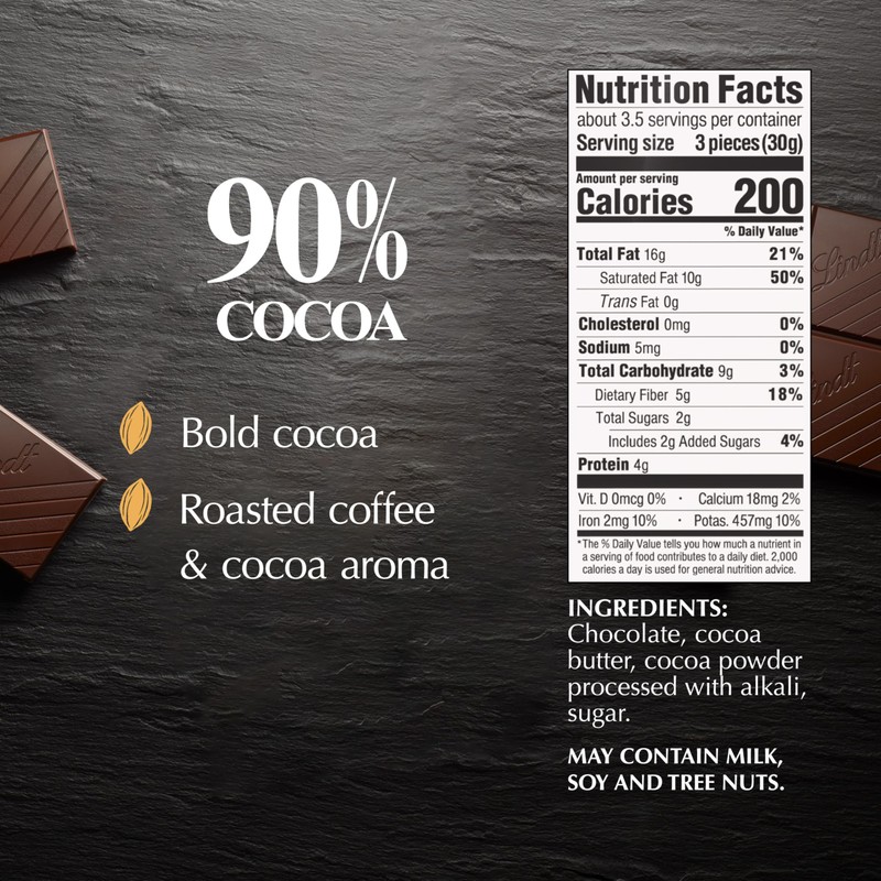 Lindt EXCELLENCE 90% Cocoa Dark Chocolate Bar, Dark Chocolate Candy,