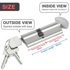DIDA® 90mm Thumb Turn Euro Cylinder Lock 40/50T UPVC Barrel Lock with 3 Keys Anti-Pick Anti-Bump Anti-Drill Door Barrel Lock with Key Euro Single Cylinder Lock Barrels High Security BS EN 1303:2005 N