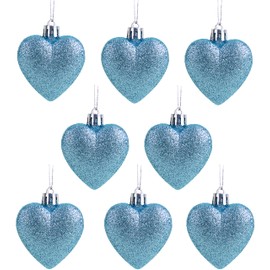Christmas Concepts® Pack of 8-60mm Heart Shaped Christmas Tree Baubles – Glitter Decorated Baubles (Ice Blue)