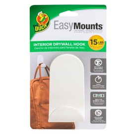 Duck Brand EasyMounts Hooks - Wall Mounted Decorative Hooks for Coats, Bags & Purses - Easy Install J-Hook Holds Up to 15lbs - White, 4-Pack