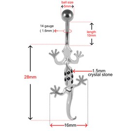 Gold Plated Dark Blue Gem Dancing Gecko Sterling Silver Belly Ring