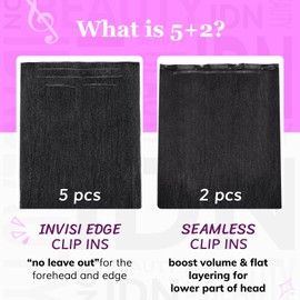IDN BEAUTY 5+2 Invisi Edge Seamless Clip in Hair Extensions Human Hair Combo Pack, Yaki Straight 22 Inch 110g 5pcs Invisible Edge and 2pcs Seamless Clip ins for Black Women Natural Black No Leave Out