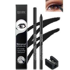 LYSdefeu 1 Pcs Matte Black Waterproof Smudge-proof Gel Eyeliner Pencil, Fade-Proof Cream Eye Liner Pencil Smooth Water Line Pen,Cat Eye/Smoky Eye Makeup Pen with Sharpener,Gift for Older Women Teens