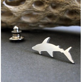 Shark Tie Tack Brushed Sterling Silver Handmade in USA