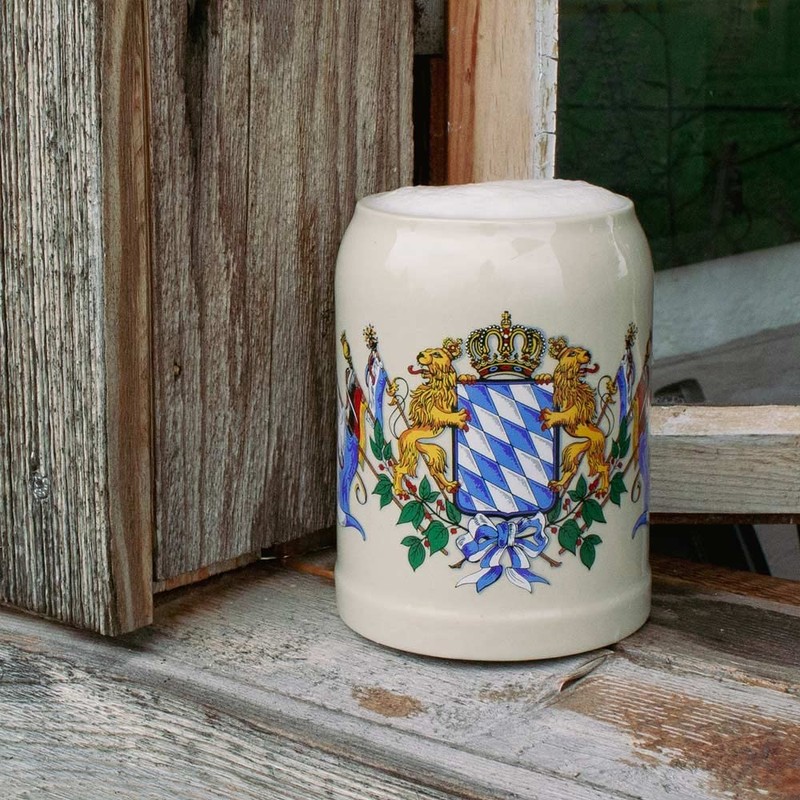 Bavariashop Bavarian Crest Diamond Pattern & Lions Stone Tankard, White,