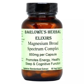 BARLOWE'S HERBAL ELIXIRS MAGNESIUM Broad Spectrum Complex | 850mg | 60 Vegi- Capsules | Stearate Free