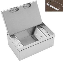 Recessed Flat Hidden Floor Electrical Outlet Kit, Electrical Outlet Cover Box with 4 * 15A Receptacle+1 * 5V 2.1A USB Charging Ports+2-Port CAT6 Interfaces (Silver, 1PC)