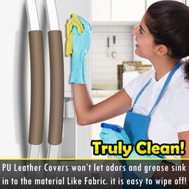 Royleath Refrigerator Door Handle Covers, 6PCS, Leather Kitchen Appliance Handle Covers, Keep Your Fridge Microwave Oven Stove or Dishwasher Clean, Stains Dirty Oils, Kitchen Decor(Chocolate)