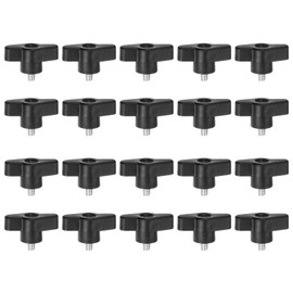 HARFINGTON 20pcs Wing Knobs M5 x 6mm Male Thread Plastic Tee Stud Knobs T Threaded Handles Hand Clamping Tightening Thumb Screws Thumbscrew, Black