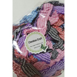 Chenkou Craft 10 Yards 3/4" Gingham Elastic Trim Ruffle Ribbons Trimming Lots (Multi-Color)